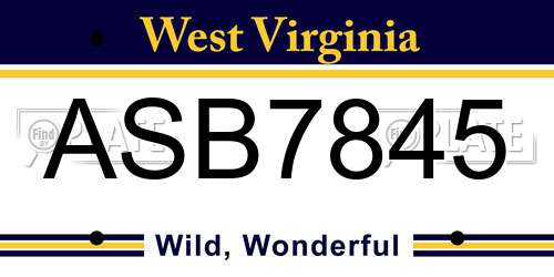 ASB7845 West Virginia License Plate