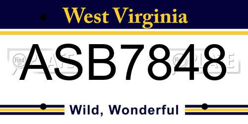 ASB7848 West Virginia License Plate