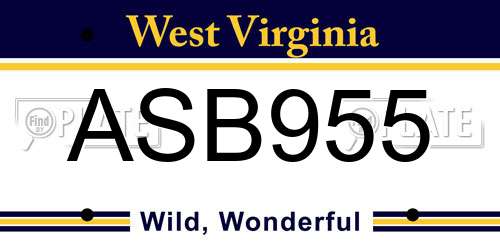 ASB955 West Virginia License Plate
