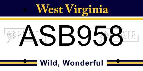 ASB958 West Virginia License Plate