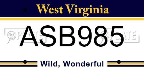 ASB985 West Virginia License Plate