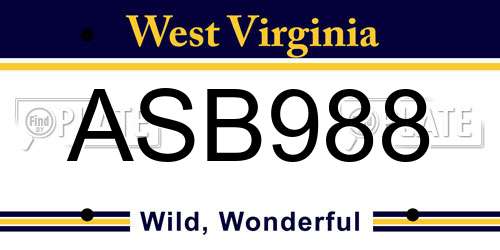 ASB988 West Virginia License Plate