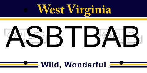 ASBTBAB West Virginia License Plate