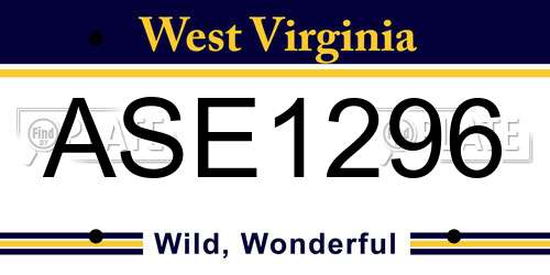 ASE1296 West Virginia License Plate