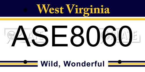 ASE8060 West Virginia License Plate