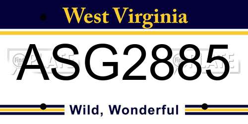 ASG2885 West Virginia License Plate