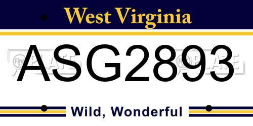 ASG2893 West Virginia License Plate