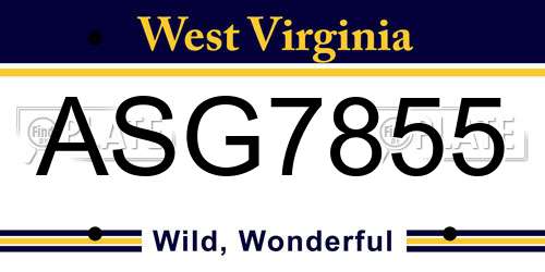 ASG7855 West Virginia License Plate