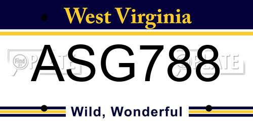 ASG788 West Virginia License Plate