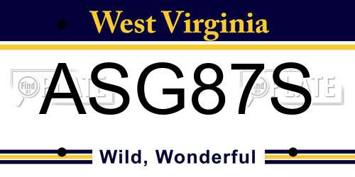 ASG87S West Virginia License Plate