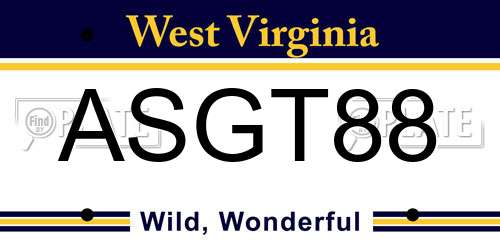 ASGT88 West Virginia License Plate