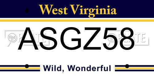 ASGZ58 West Virginia License Plate