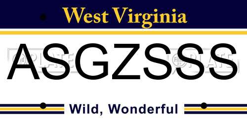 ASGZSSS West Virginia License Plate