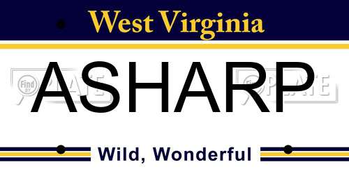 ASHARP West Virginia License Plate