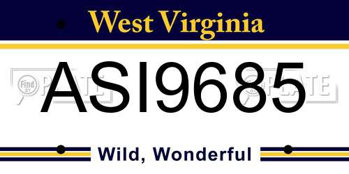 ASI9685 West Virginia License Plate
