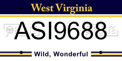 ASI9688 West Virginia License Plate