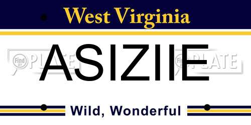ASIZIIE West Virginia License Plate