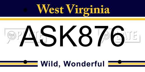 ASK876 West Virginia License Plate
