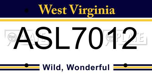 ASL7012 West Virginia License Plate