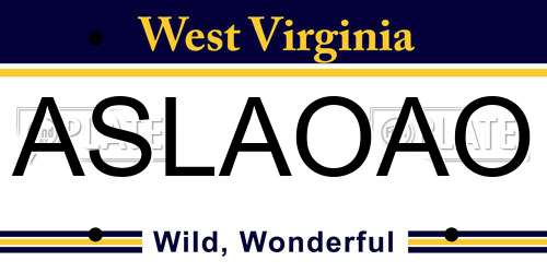 ASLAOAO West Virginia License Plate