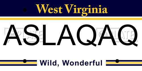 ASLAQAQ West Virginia License Plate