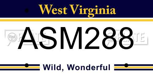ASM288 West Virginia License Plate
