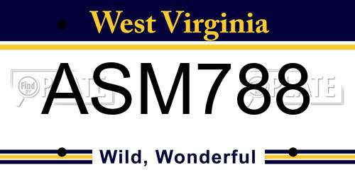 ASM788 West Virginia License Plate