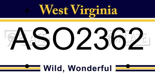 ASO2362 West Virginia License Plate