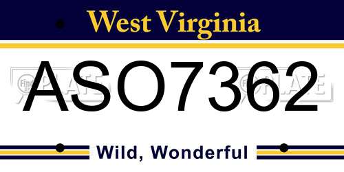 ASO7362 West Virginia License Plate