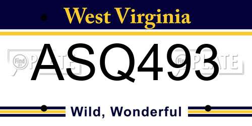 ASQ493 West Virginia License Plate