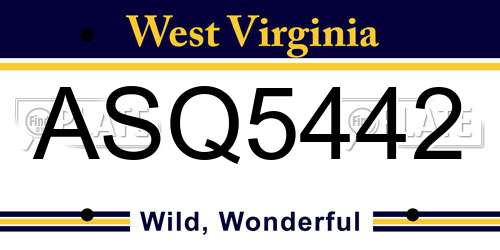 ASQ5442 West Virginia License Plate