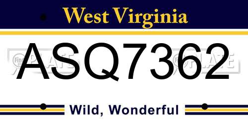 ASQ7362 West Virginia License Plate