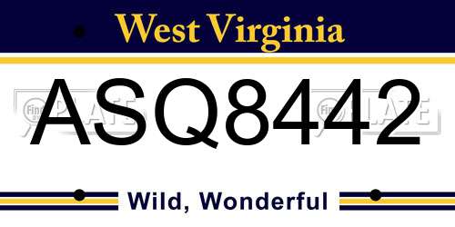 ASQ8442 West Virginia License Plate