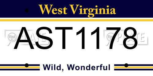 AST1178 West Virginia License Plate