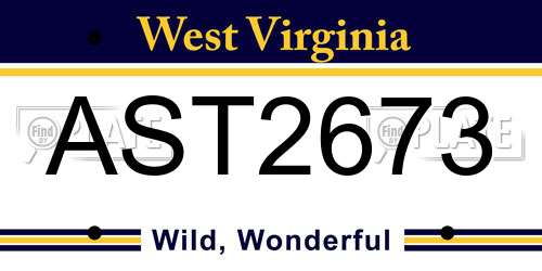 AST2673 West Virginia License Plate