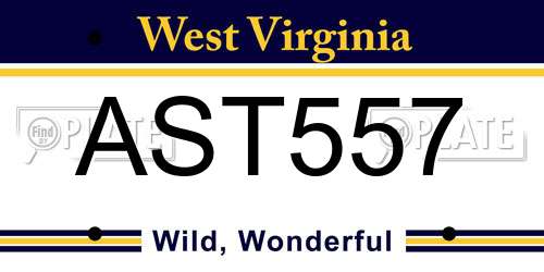 AST557 West Virginia License Plate