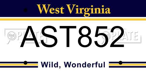AST852 West Virginia License Plate
