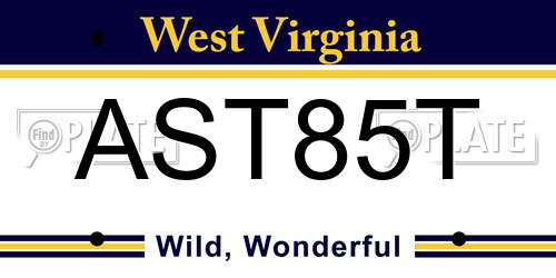 AST85T West Virginia License Plate