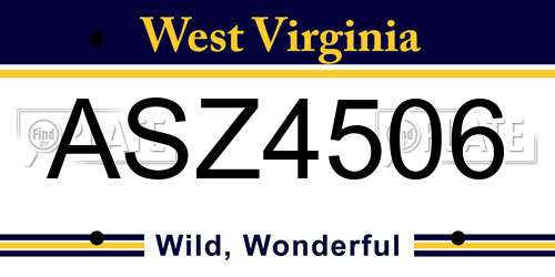 ASZ4506 West Virginia License Plate