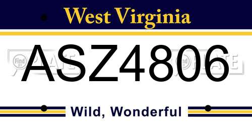 ASZ4806 West Virginia License Plate