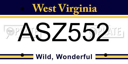 ASZ552 West Virginia License Plate