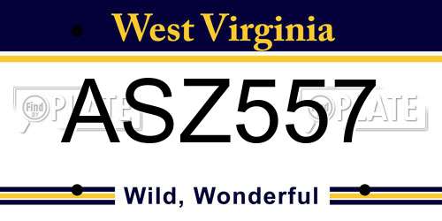 ASZ557 West Virginia License Plate