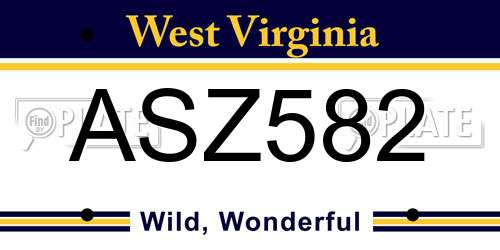 ASZ582 West Virginia License Plate