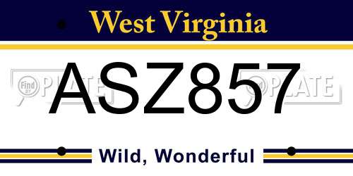ASZ857 West Virginia License Plate