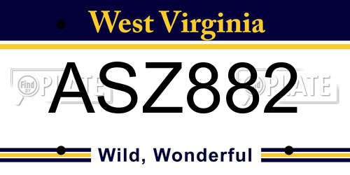 ASZ882 West Virginia License Plate