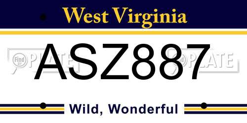 ASZ887 West Virginia License Plate