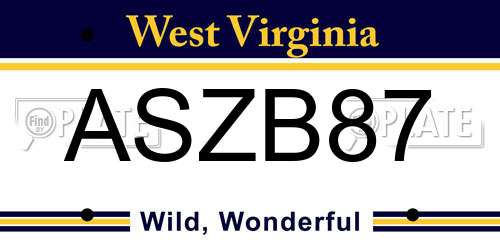 ASZB87 West Virginia License Plate