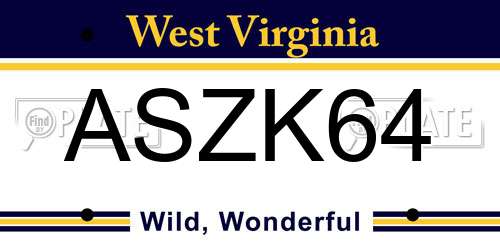 ASZK64 West Virginia License Plate