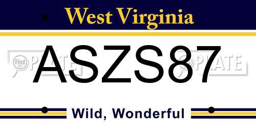 ASZS87 West Virginia License Plate