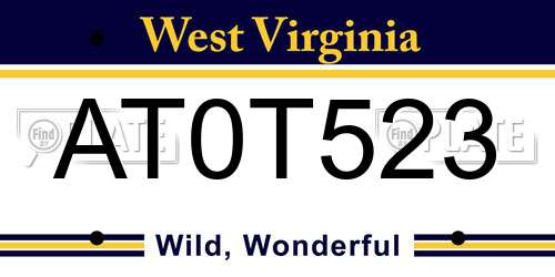AT0T523 West Virginia License Plate